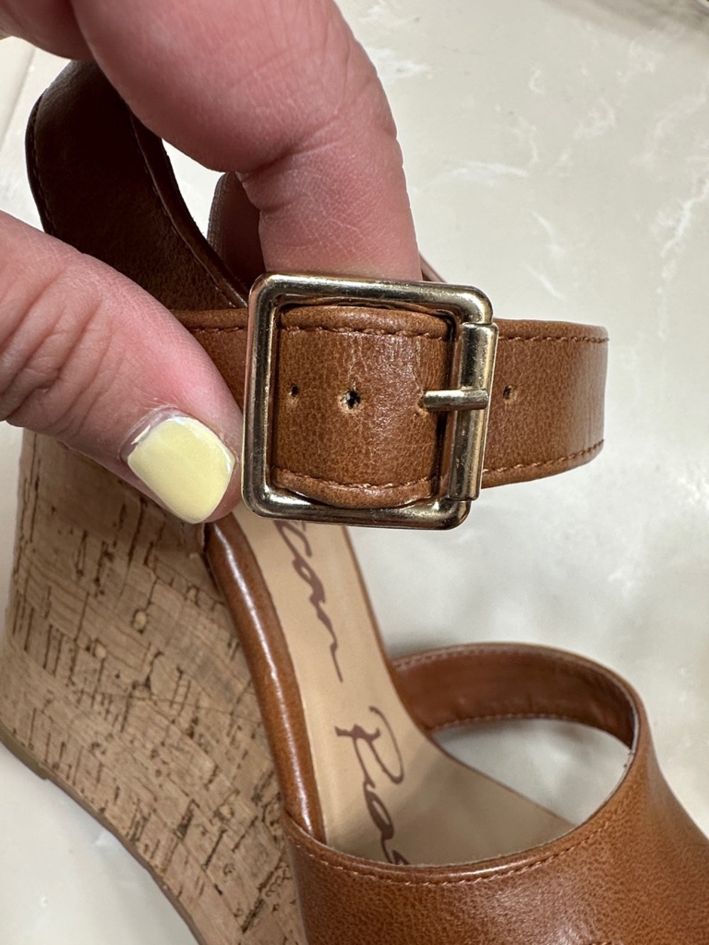 Brown Leather Cork Wedge Sandals - Picture 8 of 8